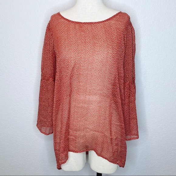 RVCA Tops - RVCA Sheer Flowy Red Polka Dot Blouse Top sz M